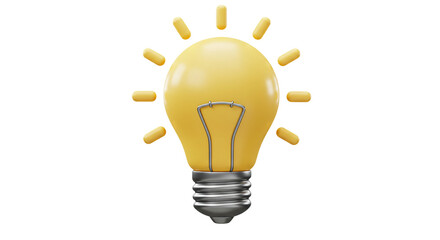 Bright Idea: A 3D rendered illustration of a glowing yellow light bulb, symbolizing innovation, inspiration, and new ideas.