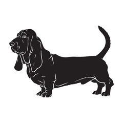 Fototapeta premium A proud Basset Hound digital black image, an elegant graphic resource for projects - Basset Hound silhouette - Basset Hound Vector - Silhouette of Basset Hound - dog silhouette