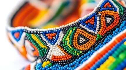 Close-Up of Intricate Zulu Beadwork Patterns in Traditional Colors