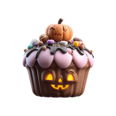 Spooky Halloween Cupcake with Jack-o'-Lantern Design and Candy Toppings
