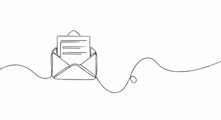 Obraz premium A simple line drawing of an open envelope with a letter inside.