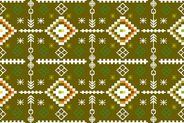 Geometric ethnic textile design with tribal and decorative elements