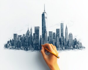 Hand-drawn sketch of a city skyline