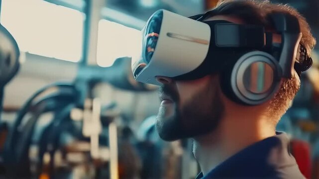 VR Technology in Industrial Setting: A Man Experiencing Immersive Virtual Reality