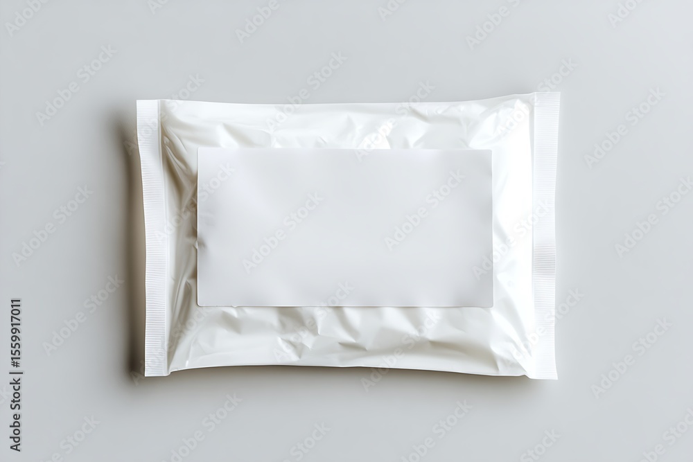 Aufkleber rectangular white card on crumpled glossy wrapper isolated on white background