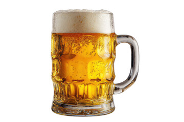 Full beer mug, frothy top, clear glass
