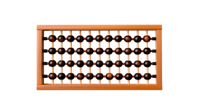 An abacus showcases its wooden frame and beads Isolated on transparent Background