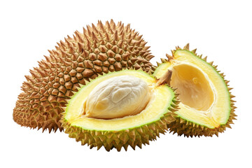 Naklejka premium Durian Fruit Delicious Exotic Food Tropical Thai Fruit Fresh Raw Cut Durian Fruit Slice Still Life