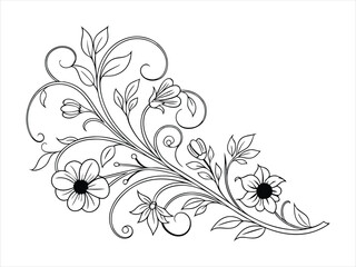 Intricate Floral Design with Blooming Flowers and Curved Stems Illustration