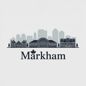 Markham Skyline Silhouette &mdash; Ontario Suburban City with Civic Centre and Heritage Architecture Vector Illustration