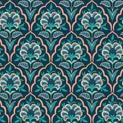 Vector seamless traditional Indian paisley pattern. Digital textile design Beautiful ethnic style. Damask colorful seamless floral seamless pattern for fabric or wallpaper
