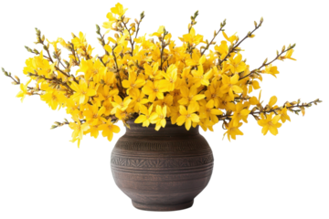 Vibrant Yellow Forsythia Blooms in a Vintage Vase A Springtime Still Life Capturing Beauty Light 100