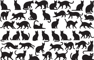 Black Cat Silhouette Vector Collection Domestic Pet Icon Set