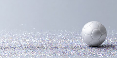 Soccer ball on glitter surface. Sport ball, shiny, glimmer, silver, abstract, single object