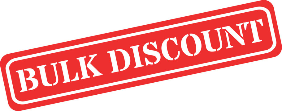 Red and white rectangular stamp advertising bulk discount savings