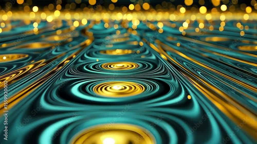 Poster abstract design with teal and gold liquid patterns.
