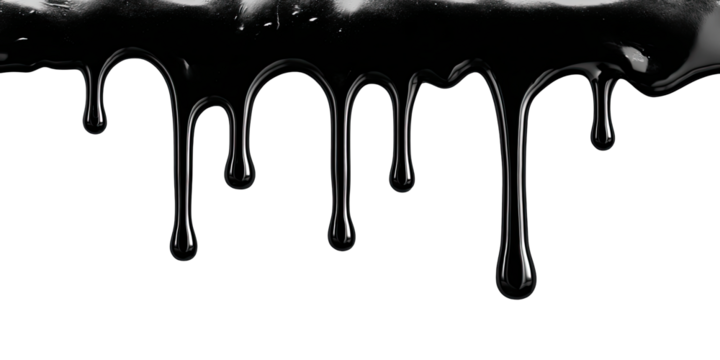 Dark viscous liquid drips against a black background