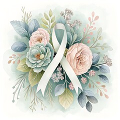 Lung Cancer Awareness Floral Ribbon Art