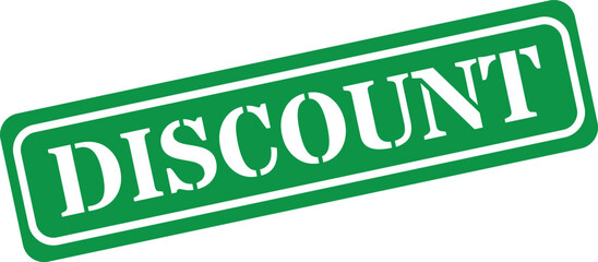 Bold green discount stamp with white text and border