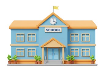 3d illustration of a school with classic architecture and windows