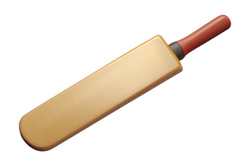 A 3d render of a cricket bat with a red handle