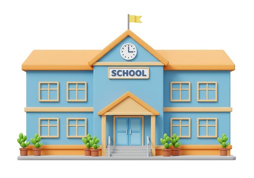 3d illustration of a school with classic architecture and windows