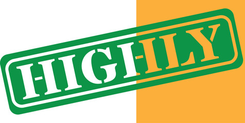 Green and orange stamp with the word highly