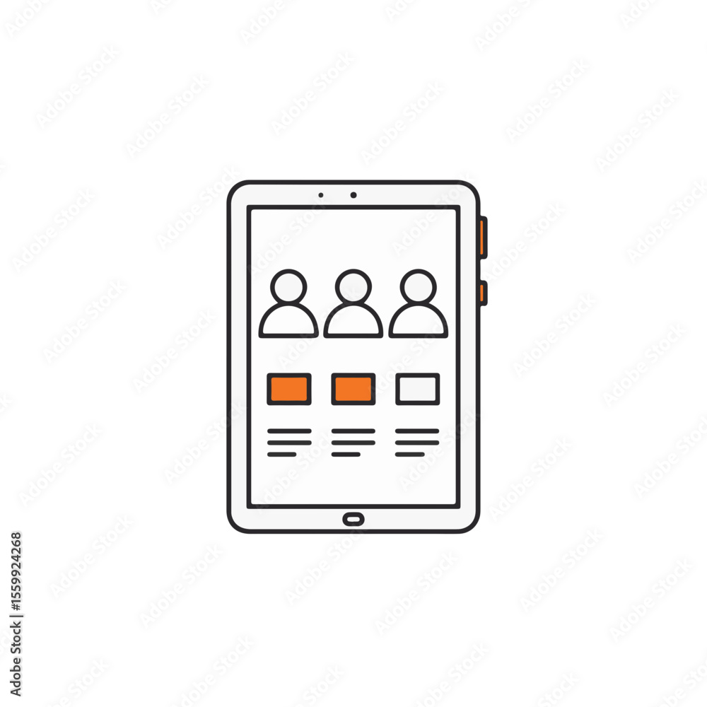 Poster digital tablet user interface with three user profiles and a focus on selection.