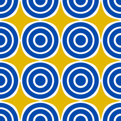 Seamless pattern with circles, Mid-Century Modern Geometric Patterns Blue and Mustard Circles