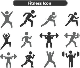 Fitness icon, flat black icon, sports icon set