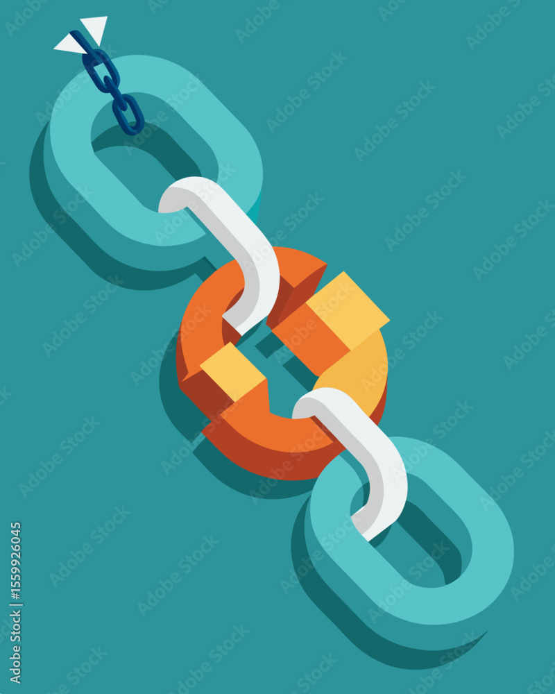 Poster a broken chain with a missing link representing the disconnect between thoughts.. vector illustratio