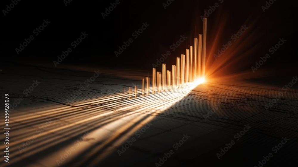 Poster sunlit bar chart representing growth and data analysis in a radiant design