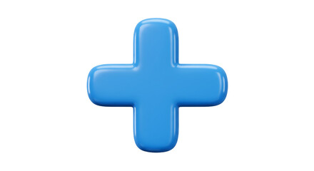 Fototapeta premium Blue Plus Symbol: A simple yet striking rendering of a vibrant blue plus symbol, with a glossy texture and soft shadow. A versatile symbol of positivity, addition, and health.