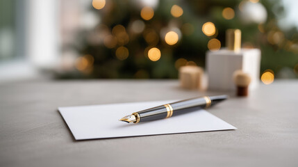 Luxury writing instrument for holiday correspondence with festive golden lighting