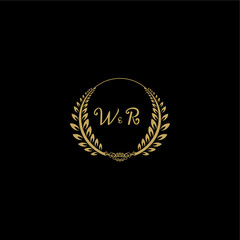 WR beautiful feminine and elegant wedding monogram initial logo with circle floral gold