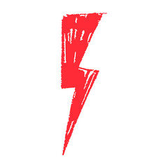 Red Hand-drawn doodle elements lightning, thunderbolt sketchy crayon scribble style with rock vibe. Flat vector illustration isolated on white background.