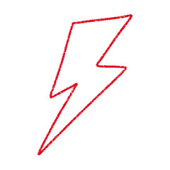 Red Hand-drawn doodle elements lightning, thunderbolt sketchy crayon scribble style with rock vibe. Flat vector illustration isolated on white background.