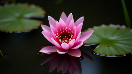 Vibrant Pink Water Lily in Full Bloom on Calm Water