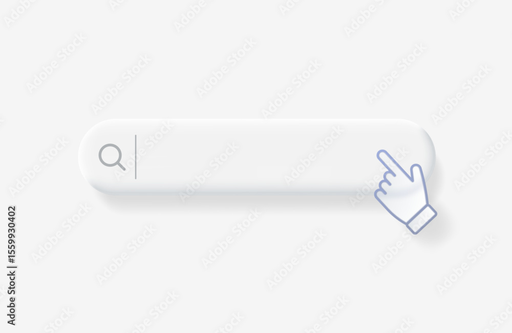 Fototapete search bar with computer hand cursor with transparency effect. browser search navigation bar in ligh