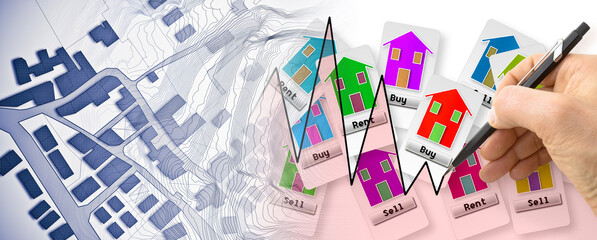 Hand drawing a graph about real estate market trends - concept image