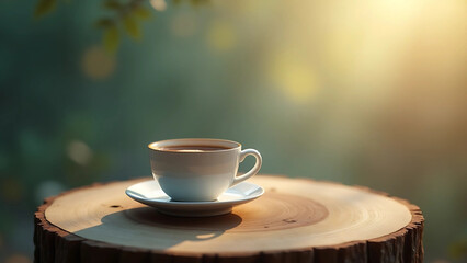 Cup of Espresso on Wooden Slab with Natural Morning Light