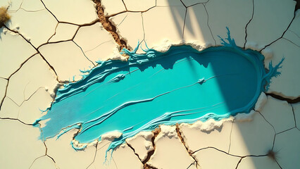 Brush Stroke of Turquoise Paint on Cracked Stone Surface – Artistic Texture