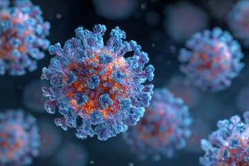 Obraz premium Cat Virus. 3D Illustration of Feline Panleukopenia Virus - Virology and Microbe Epidemic Model