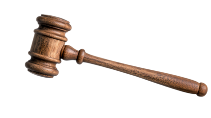 Classic Wooden Gavel on White Background Ideal for Legal and Judicial Themes in Stock Photography