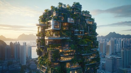 Lush, futuristic vertical city