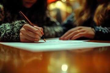 Couple Sitting Together at a Table Reviewing Mortgage Terms and Signing Important Documents