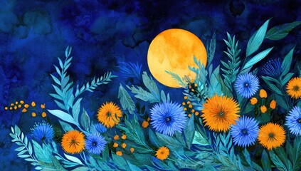 Night blossoms with a large moon