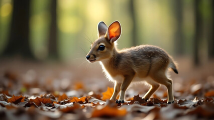 Cute Mouse-Deer Standing on Forest Floor with Sunlight – Wildlife Photography