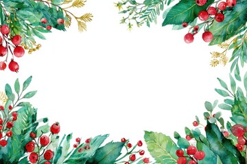 Fototapeta premium Christmas Border Clipart. Hand-Drawn Watercolor Frame for Greeting Card Design