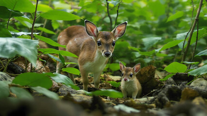 Mother Mouse-Deer with Baby in Jungle – Rare Wildlife Family Moment
